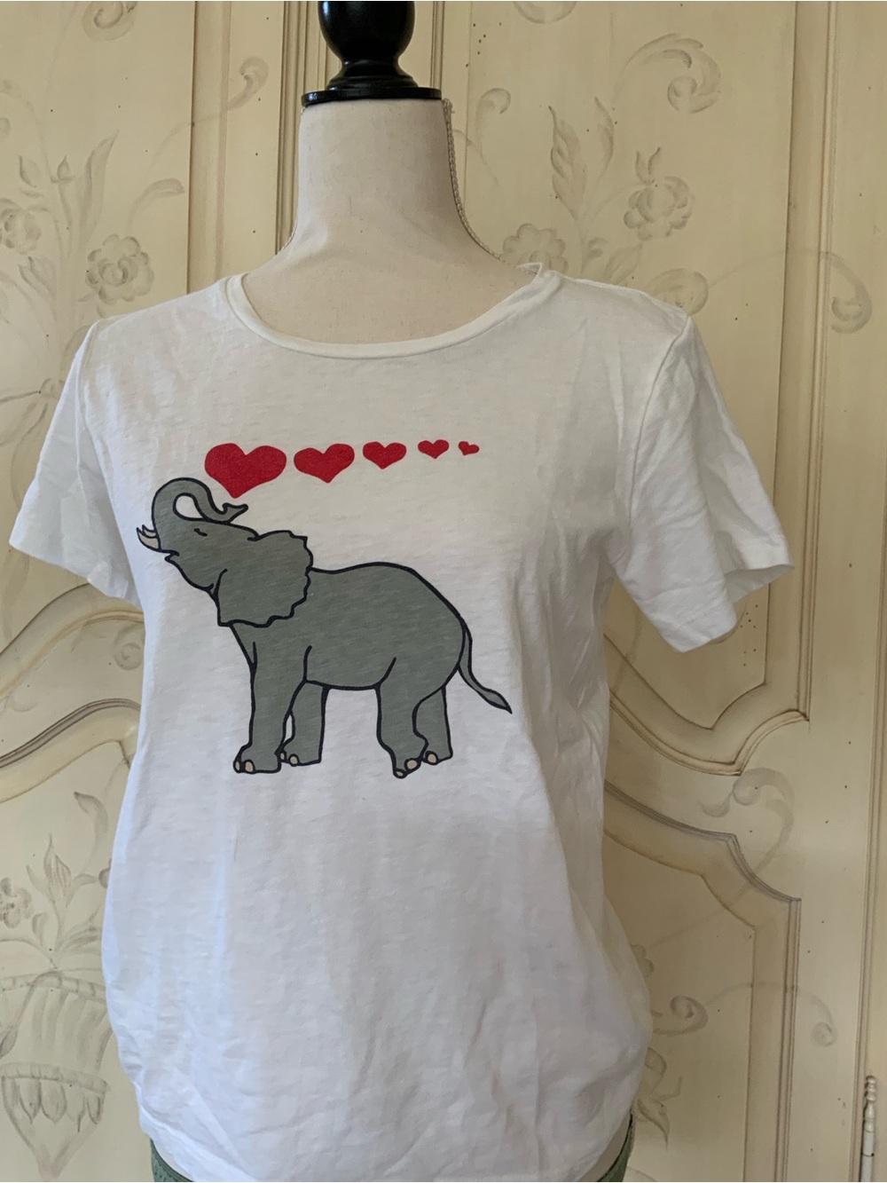 J. Crew Collector Tee with Gray Elephant and Red Hearts